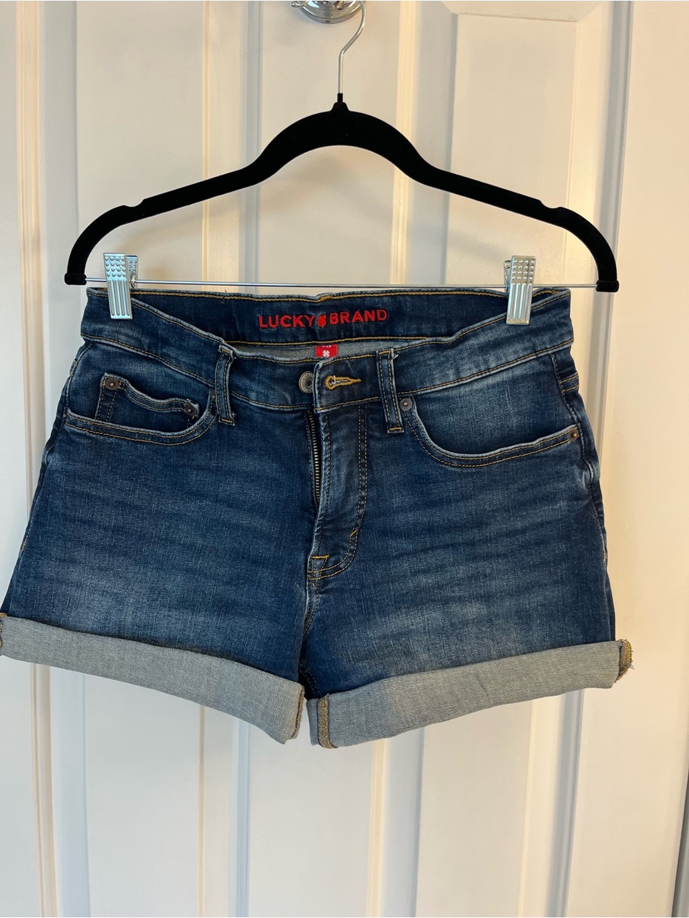 Lucky Brand Ava Mid Rise Blue Denim Roll-Cuff Women’s Shorts Size 6/28